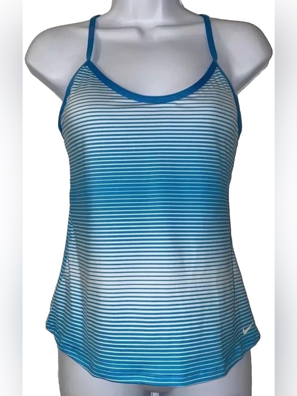 Women’s NWT NIKE Blue Striped Tankini Racer back Top W/Built-In Bra Size Small